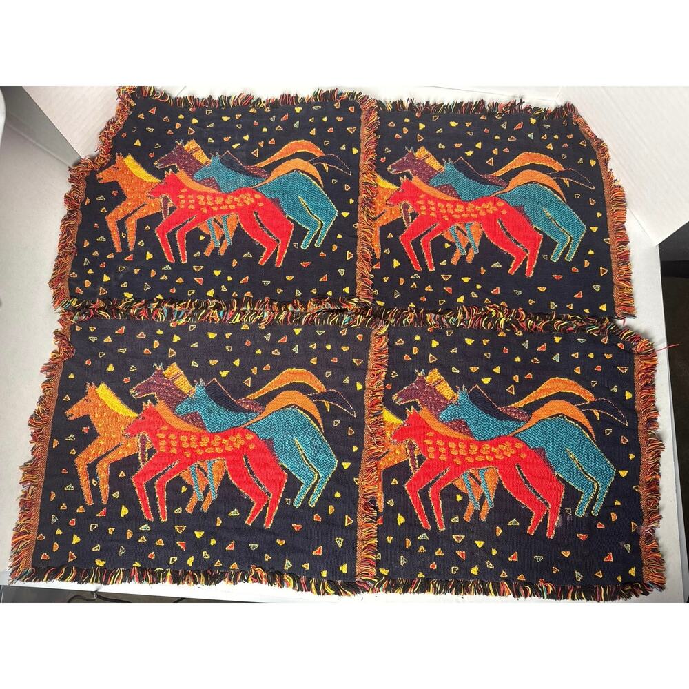 4 Vintage Laurel Burch placemants folk art wild painted horses elk canyon mares